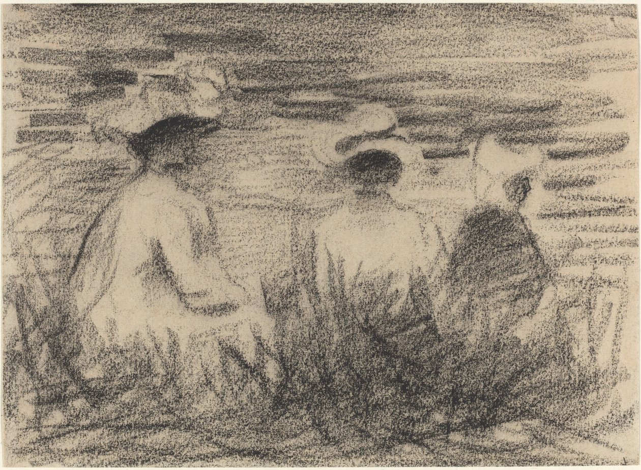 Tres figuras sentadas en un prado, vistas desde atrás de French 19th or 20th Century