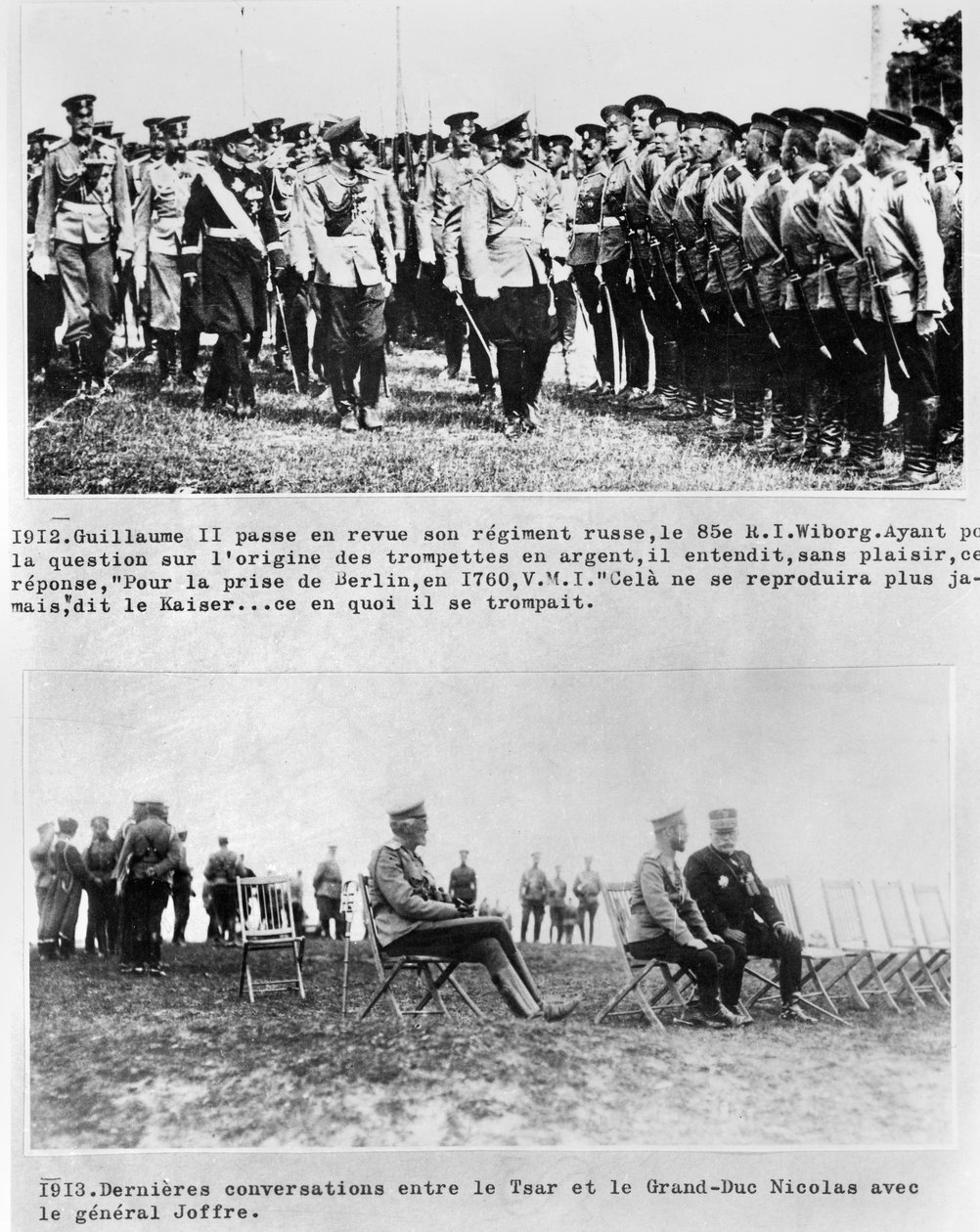 Conversaciones finales entre el Zar y el Gran Duque Nicolás II, y el General Joffre, 1913 de French Photographer