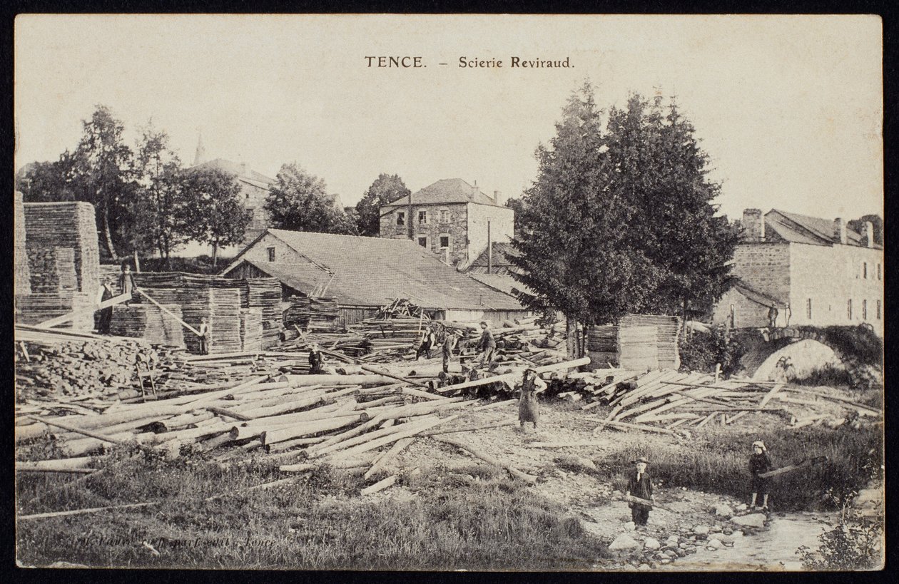 Postal que representa el aserradero Reviraud en Tence, Haute-Loire, c.1900 de French Photographer