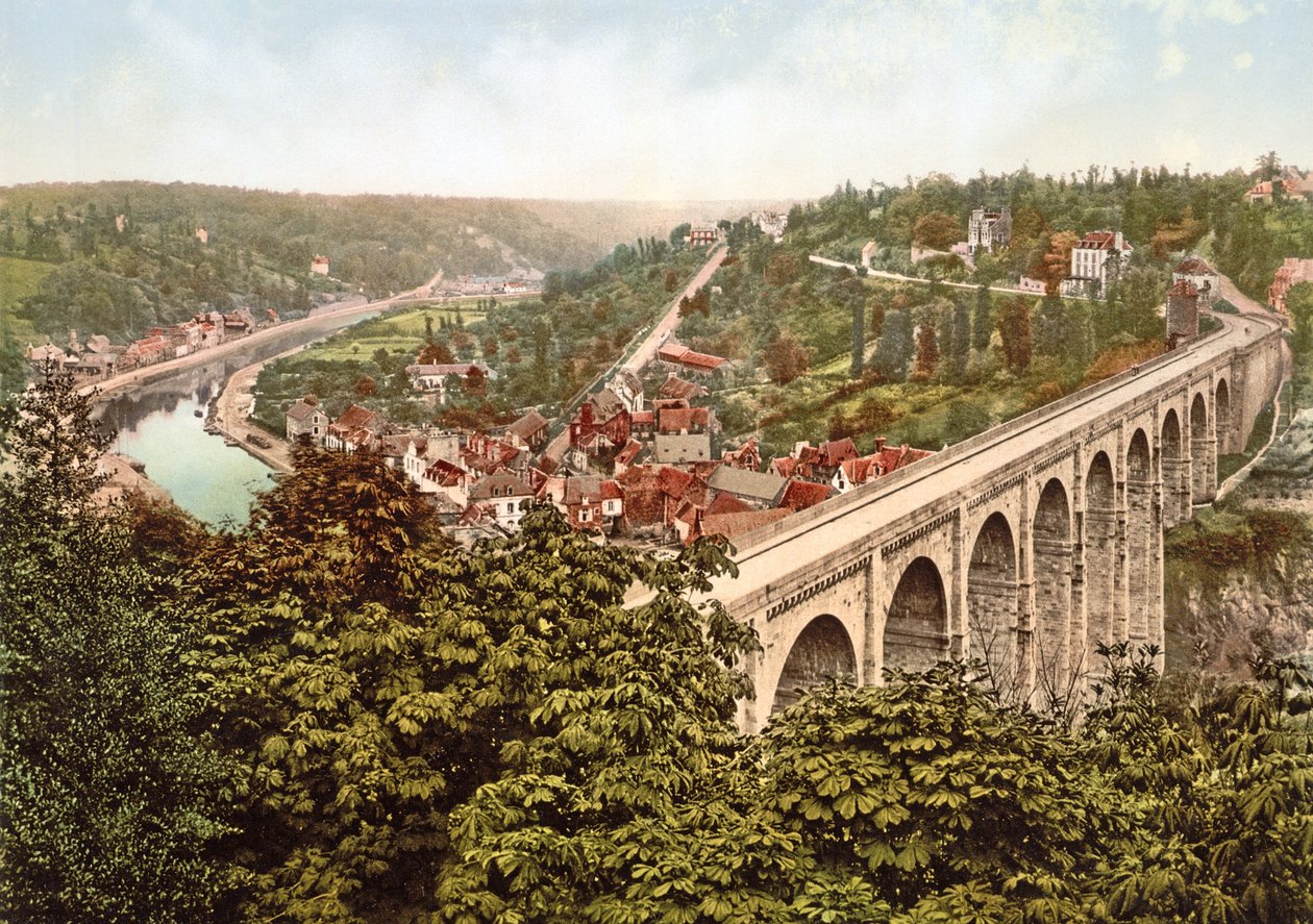 El Viaducto de Lanvallay, Dinan, Francia, 1890-1900 de French Photographer