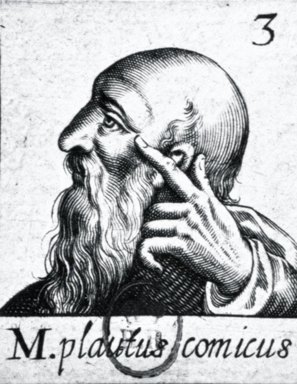 (en el sentido de las agujas del reloj desde la izquierda) Retrato de Horacio (65-8 a.C.); retrato de Escipión Emiliano (Africano Menor) (185-129 a.C.); retrato de Plauto (c.254-184 a.C.) (detalle) de French School
