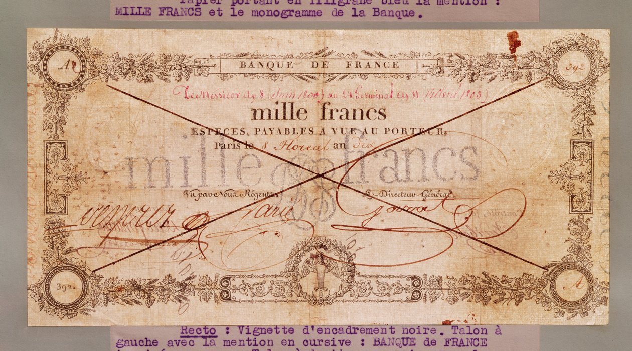 Billete de 1000 francos del 8 Floreal, Año X (28 de abril de 1802) de French School