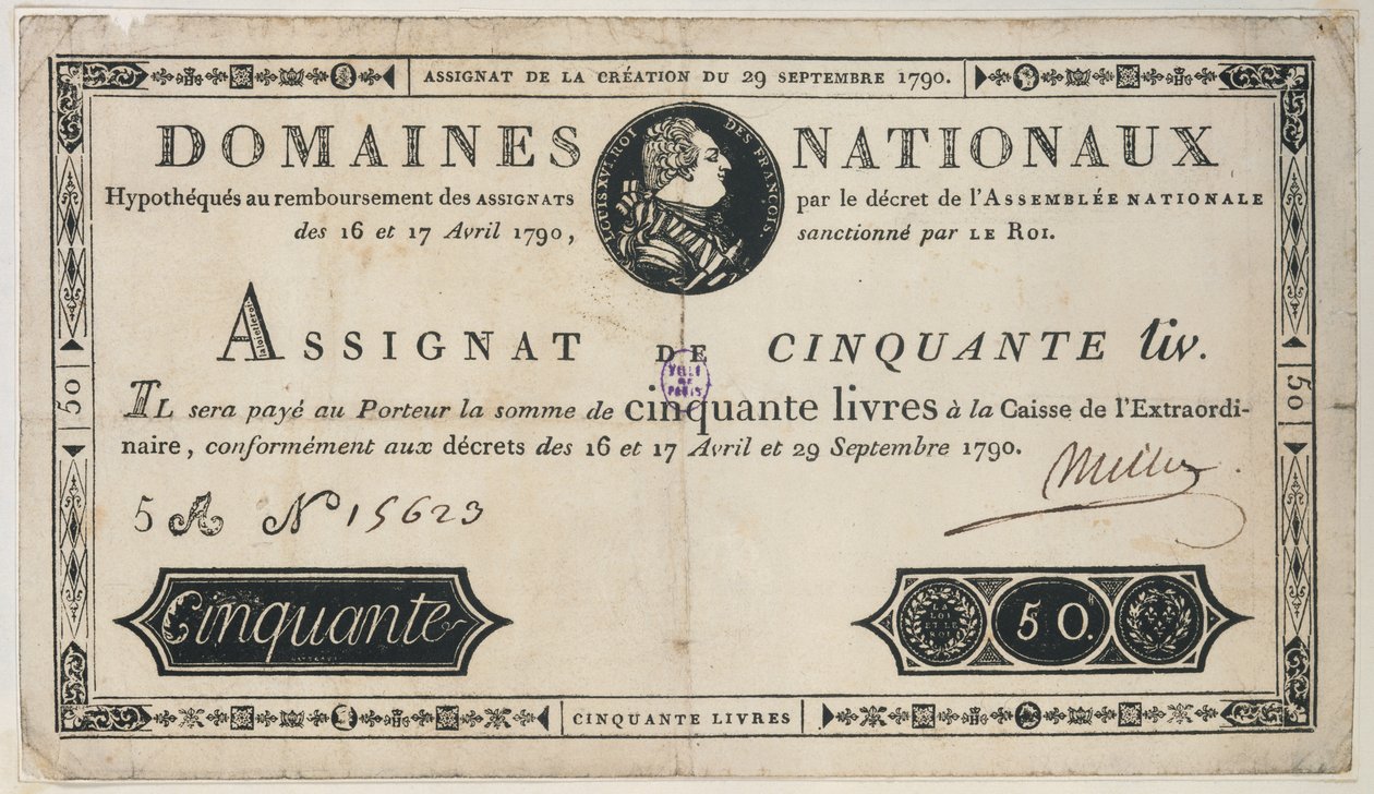 Billete de 50 libras, 29 de octubre de 1790 de French School