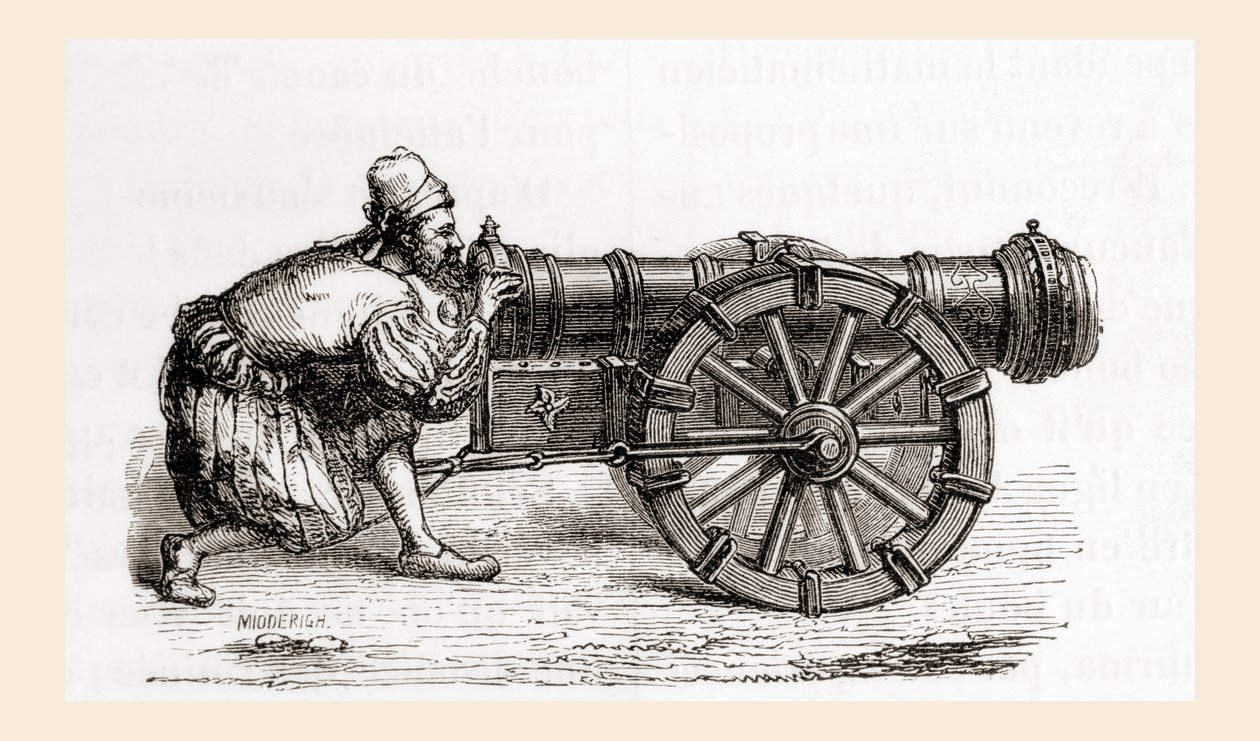 Un cañón alemán de carga por la recámara del siglo XVI, de Les Merveilles de la Science, publicado c.1870 (grabado) de French School
