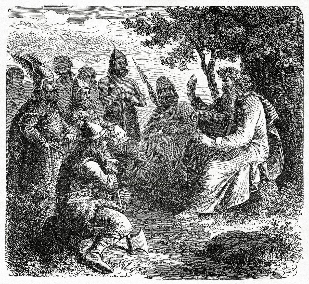 Un Bardo recitando a los Nórdicos, c.1882 de French School