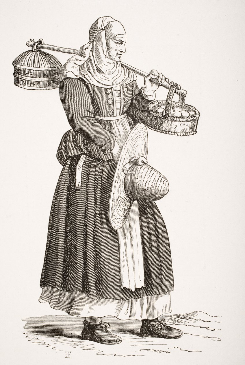 Un comerciante de huevos, según un grabado en madera del siglo XVI de Cesare Vecellio (1521-1601) de 