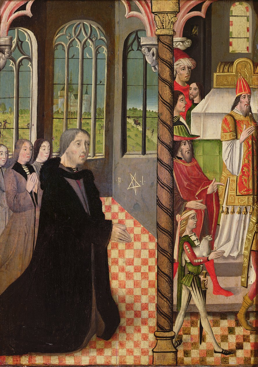 Un donante con sus tres hijas y la ofrenda de Joaquín, 1485-95 de French School