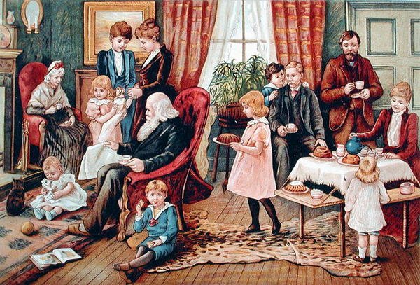 Una familia tomando té, c.1900 de French School