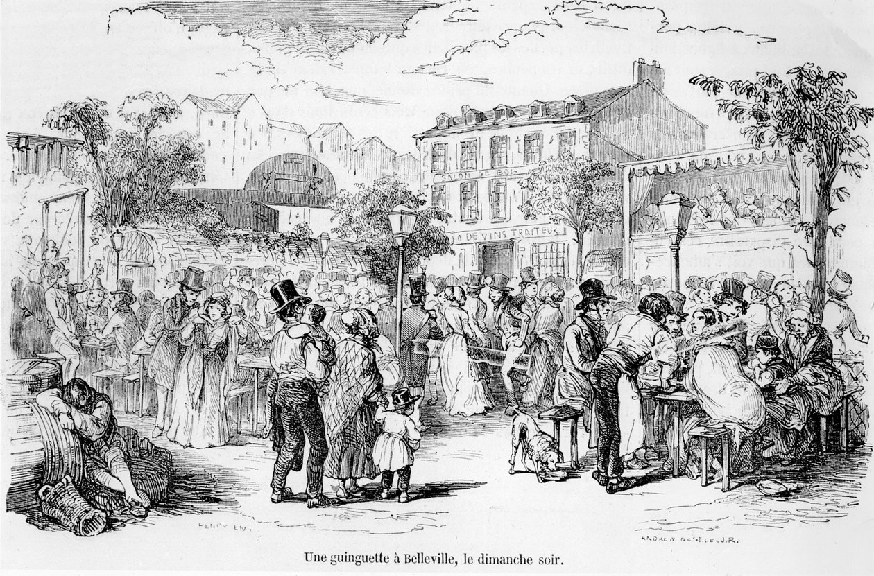 Una guinguette en Belleville el domingo por la noche, de Tableau de Paris por Edmond Auguste Texier, París, 1852 de French School
