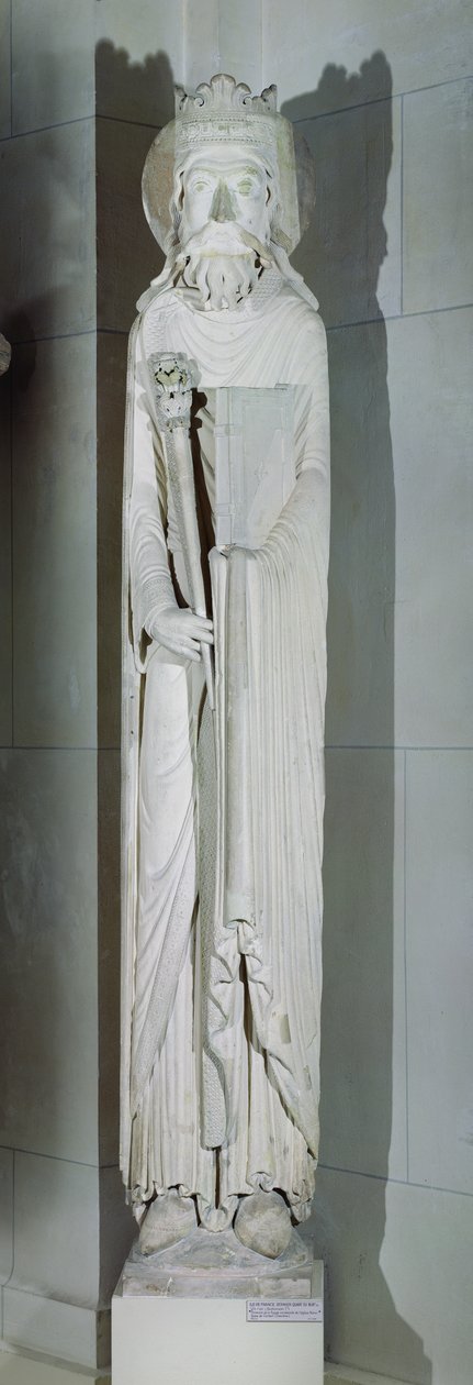 Un rey, posiblemente Salomón, de la fachada oeste de Notre-Dame de Corbeil, Essonne de French School