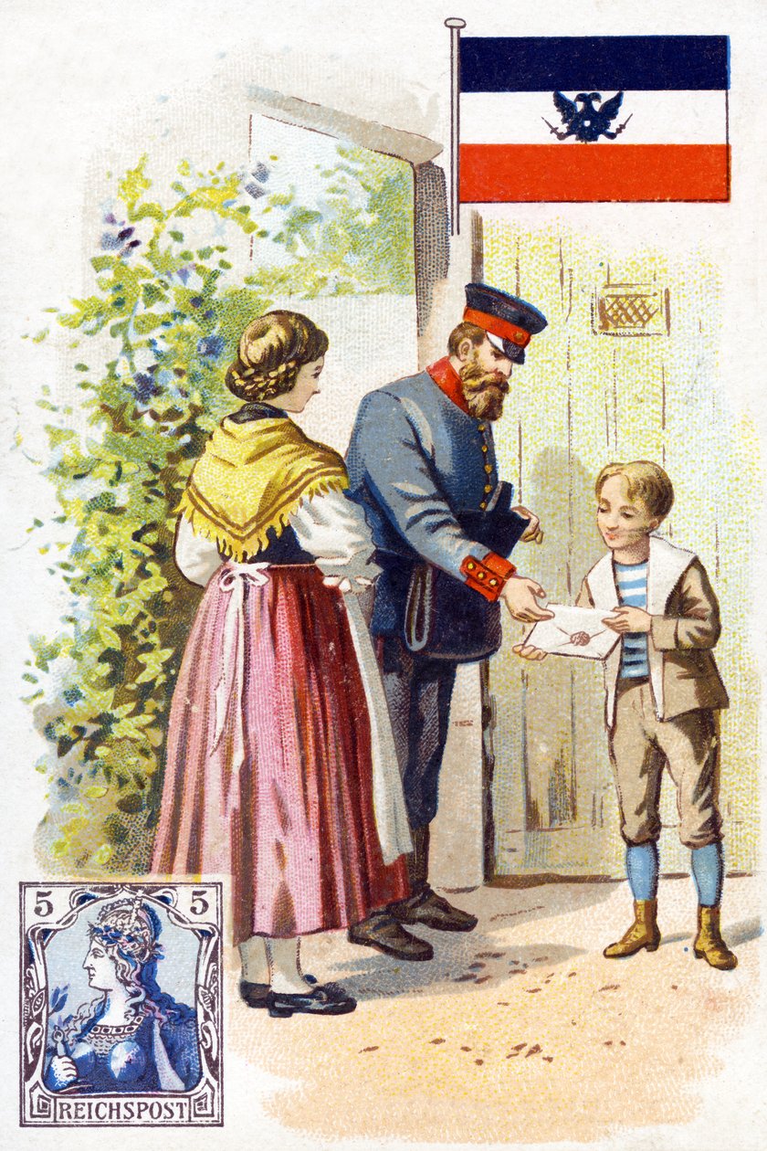 Un cartero en Alemania entregando una carta, finales del siglo XIX de French School