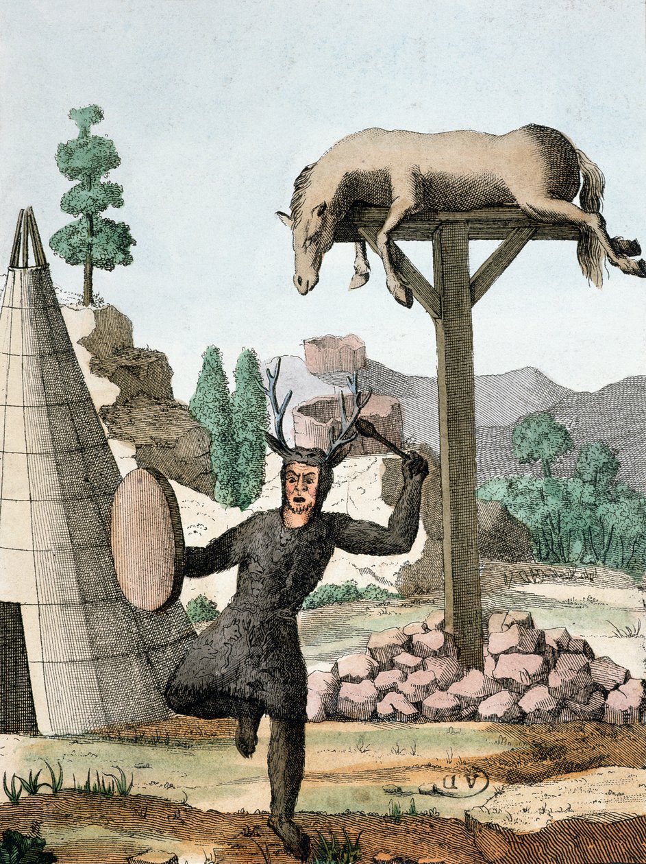 Un chamán tártaro siberiano y cementerio, c.1811 de French School