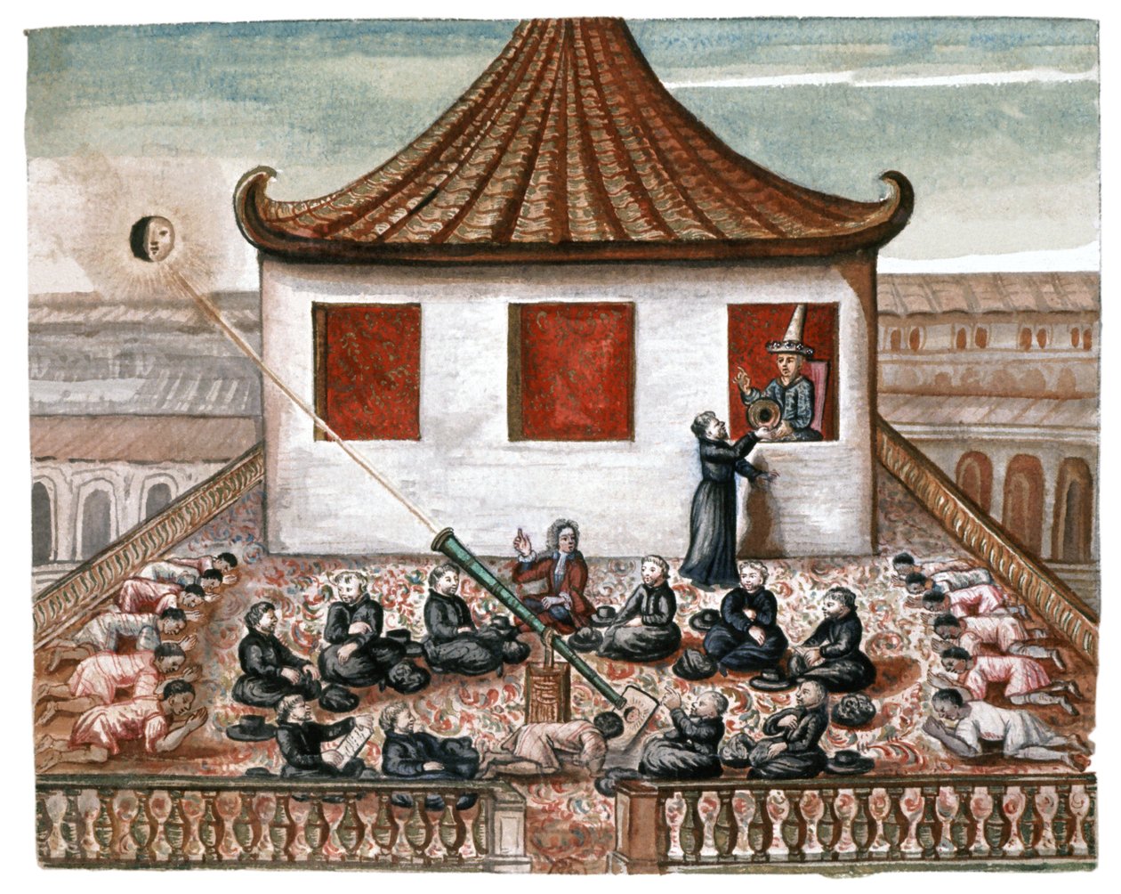 Eclipse solar en Siam, hacia 1700 (acuarela) de French School