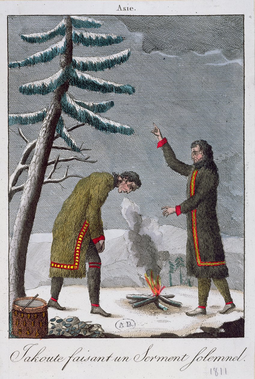Un hombre Yakut haciendo un juramento solemne, 1811 de French School