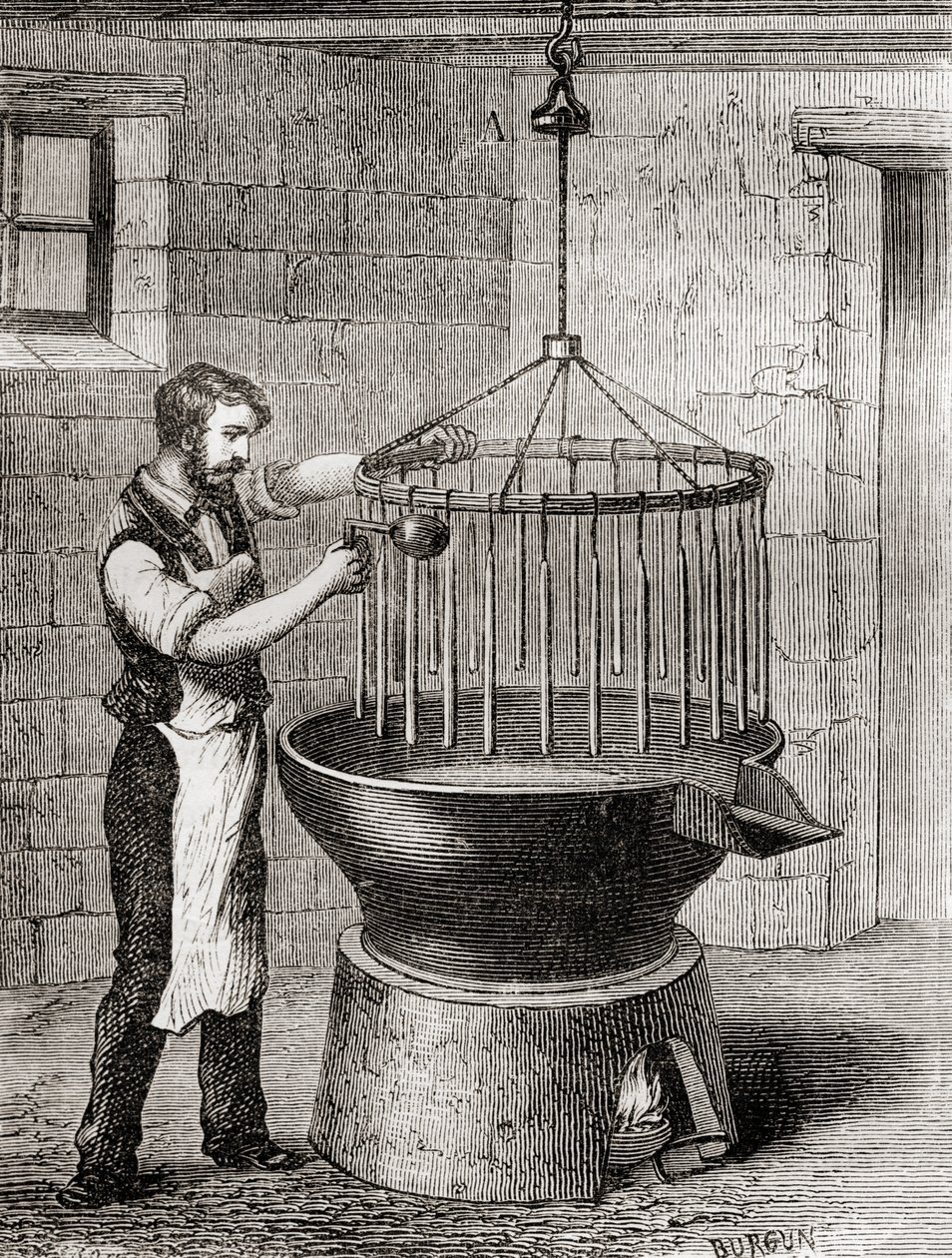 Un vendedor de velas en el siglo XIX, de "Les Merveilles de la Science", publicado hacia 1870 (grabado). de French School