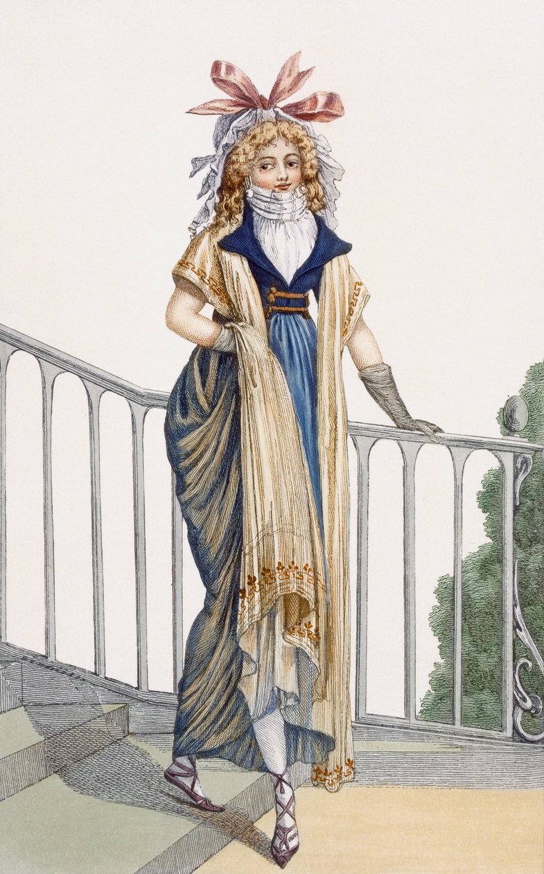Vestido de paseo de estilo campestre, ilustración del Journal des Dames et des Modes, 1797 de French School