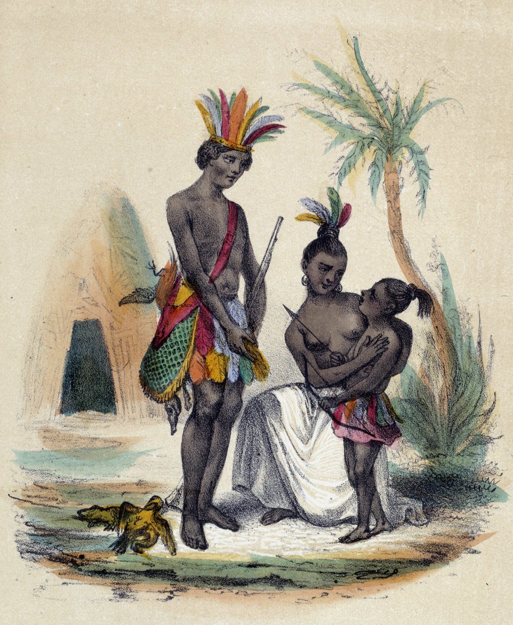 Una familia de indios canadienses frente a sus tipis; ilustración para Canadá, -en “Las doce Naciones” de M.E Fouinet de French School