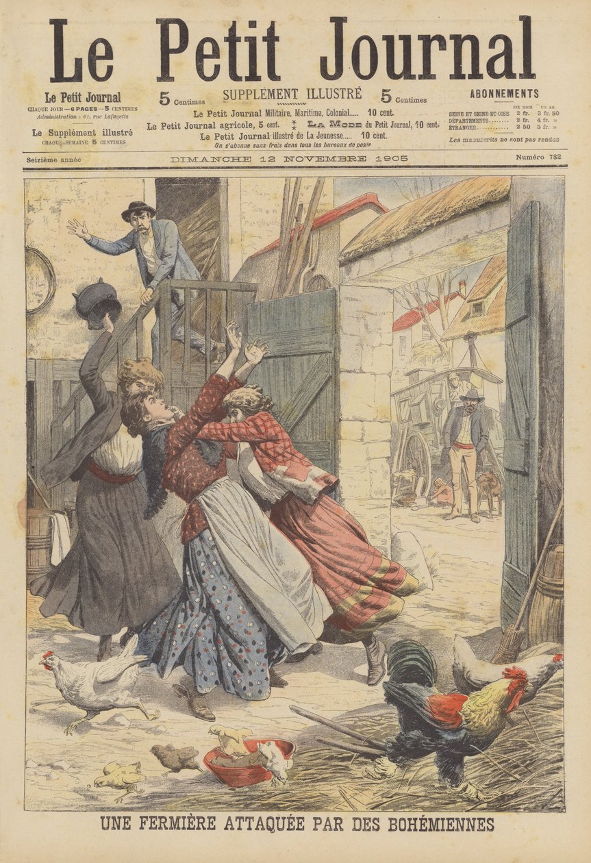 Un granjero atacado por gitanos (litografía en color) de French School