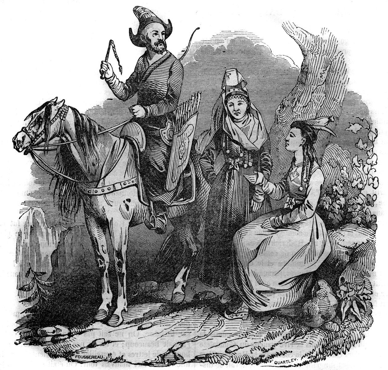 Un grupo de cosacos kirguises en traje tradicional. En “La tienda pintoresca” 1835 de French School