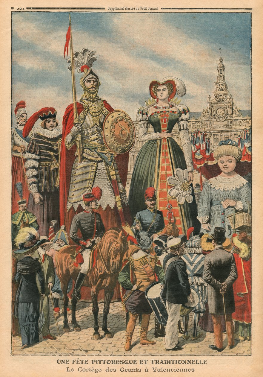 Una fiesta pintoresca y tradicional, la procesión de los Gigantes en Valenciennes, ilustración de 