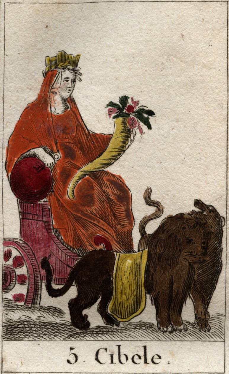 Una representación de la divinidad Cibeles (de origen frigio) personificando a la Madre Naturaleza, sostiene una cornucopia en sus manos. De “Mitología de la Juventud” por Pierre Blanchard 1803. de French School