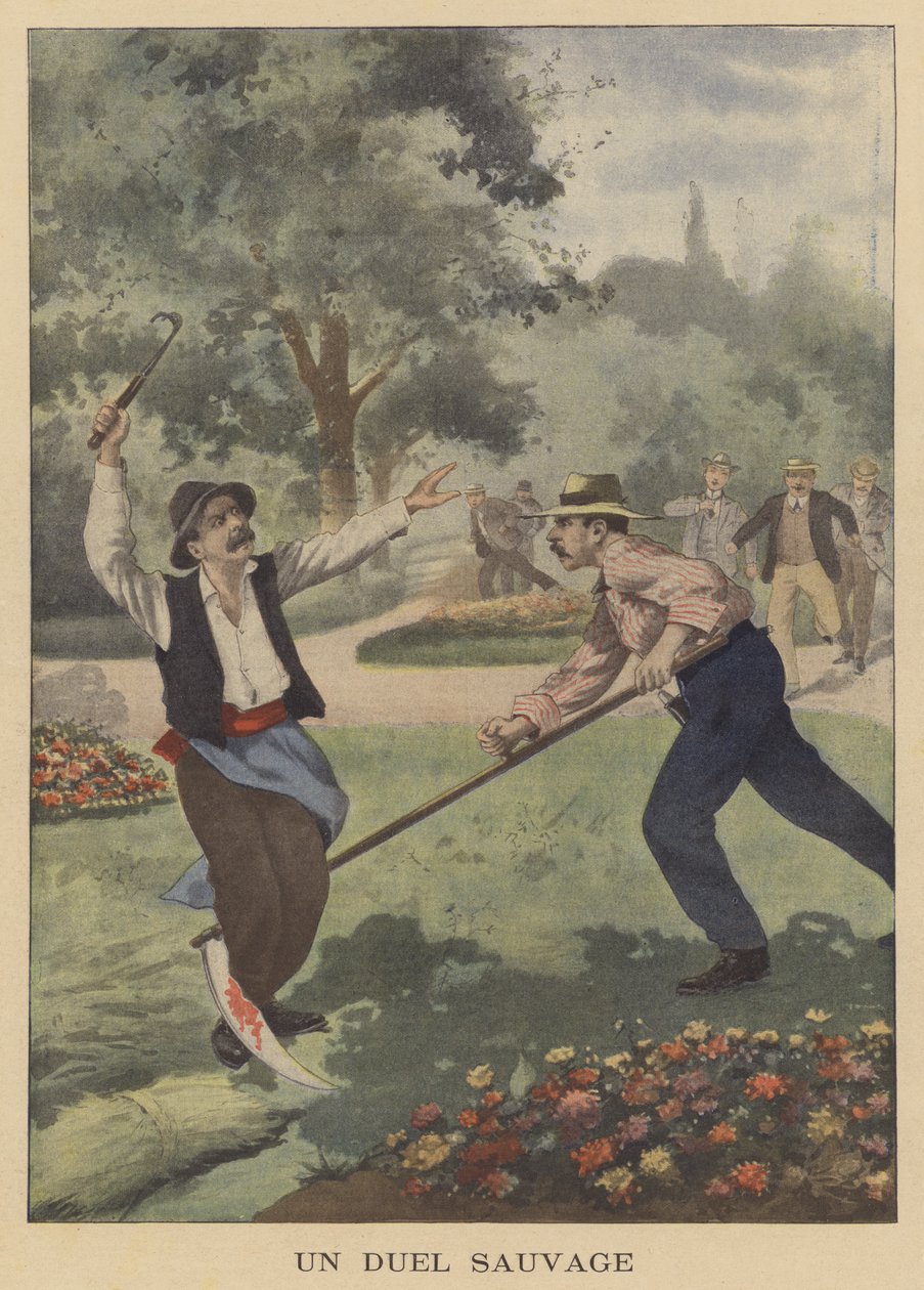 Un duelo salvaje (litografía en color) de French School