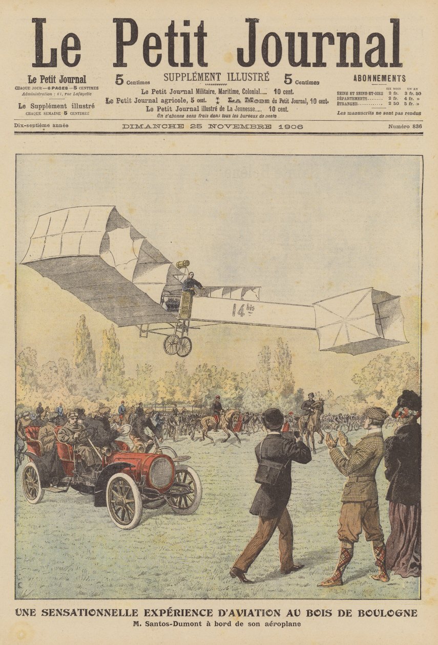 Un vuelo sensacional en el Bois de Boulogne, París (litografía en color) de French School