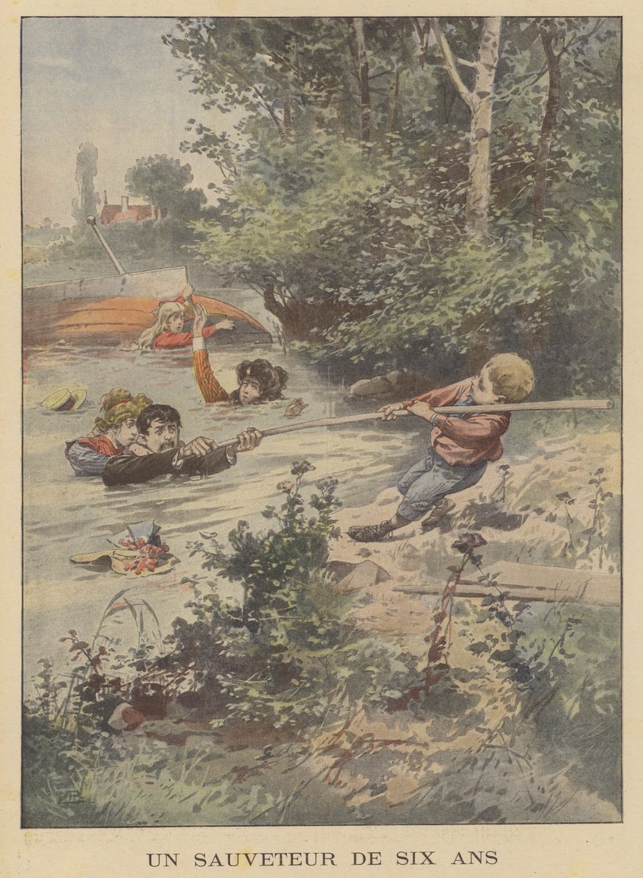 Un salvavidas de seis años (litografía en color) de French School