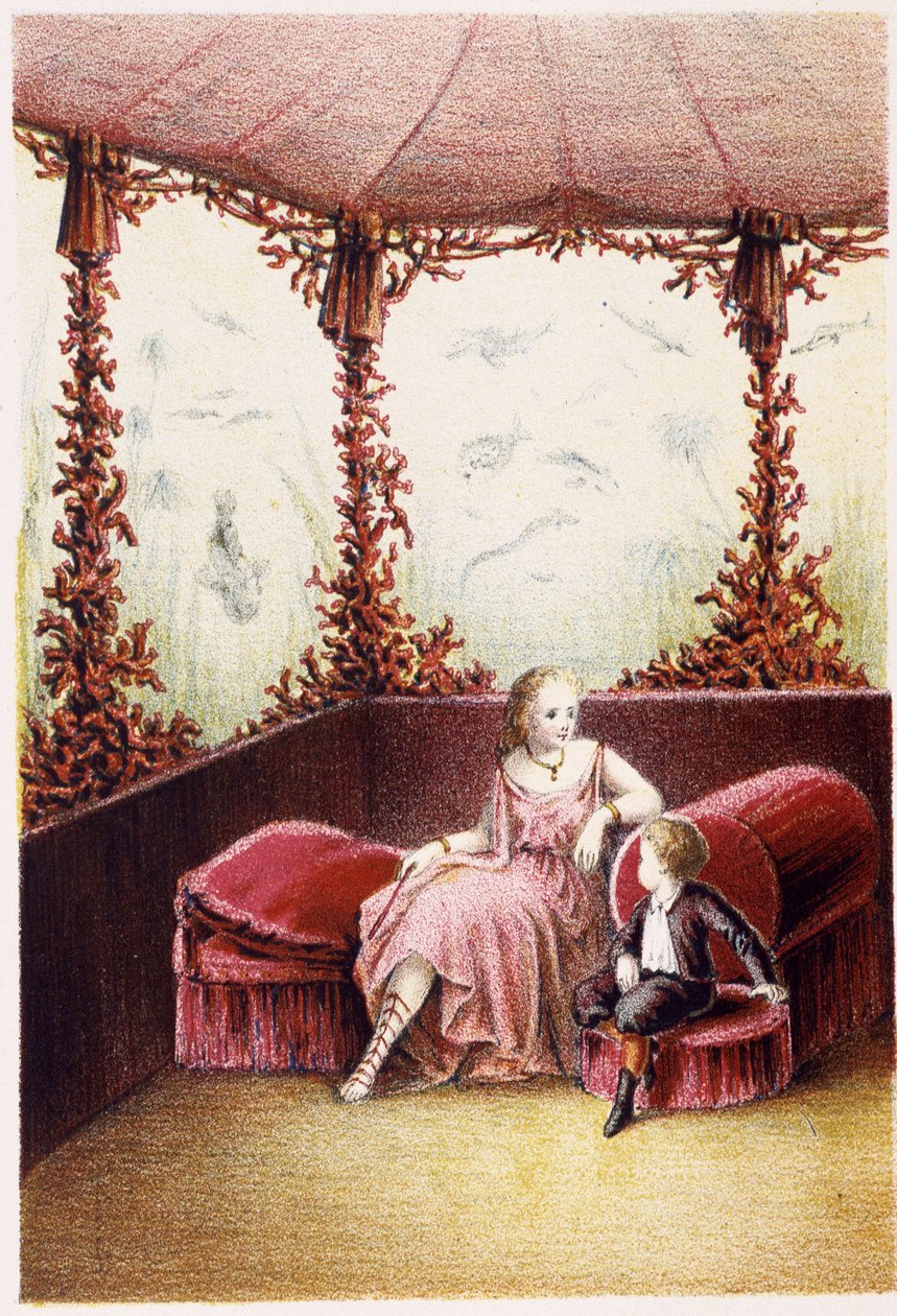 Una mujer hablando con un niño - en “Viaje al fondo del mar” de H. de la Blanchère. París, ed. Jouvet et Cie, s.f. 1880 de French School