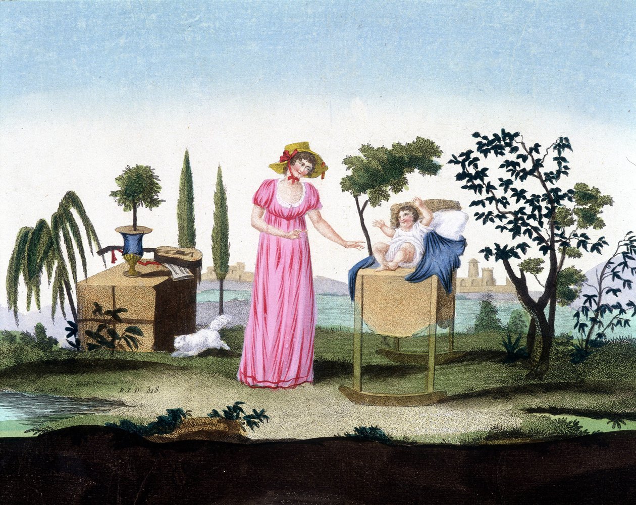 Una joven madre con su recién nacido. Arts deco. 1810 aprox. de French School