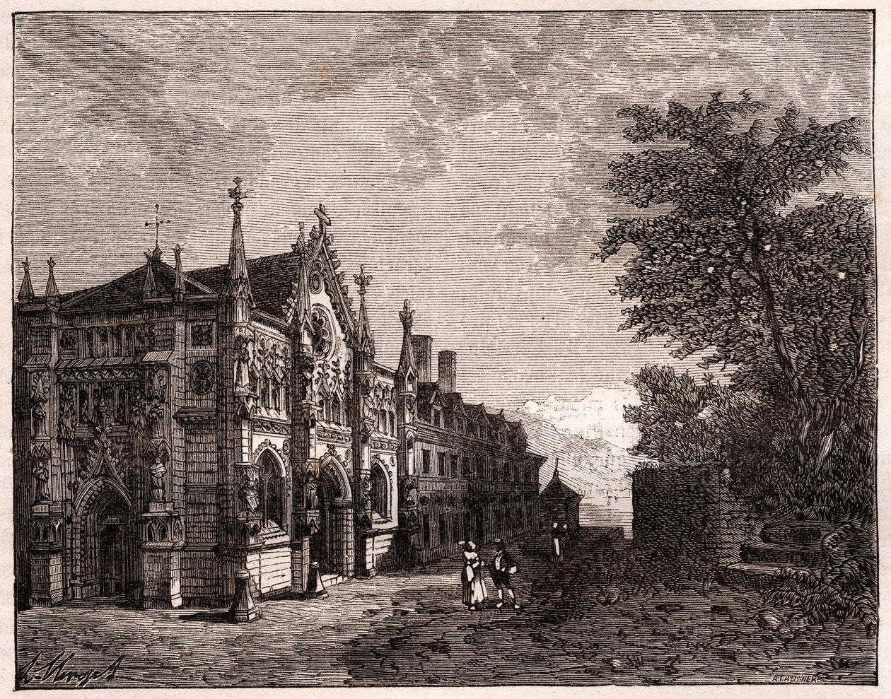 Abadía de Hautecombe - Saboya - grabado en “La France illustrée: géographie, histoire, administración statistique” por V.A. Malt-Brown. 1884 de French School