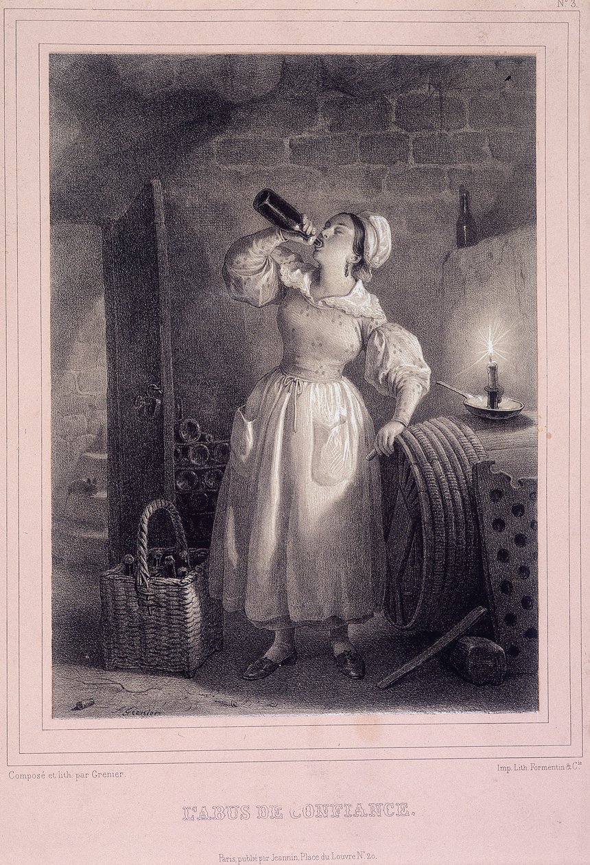 Abuso de confianza (doméstico bebiendo vino en la bodega) de French School