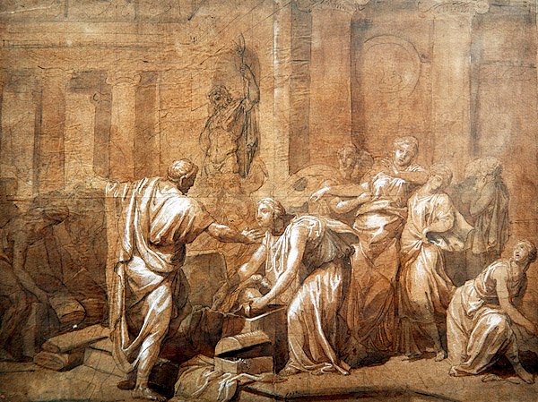 La armadura de Aquiles descubierta por las hijas, c.1790 de French School