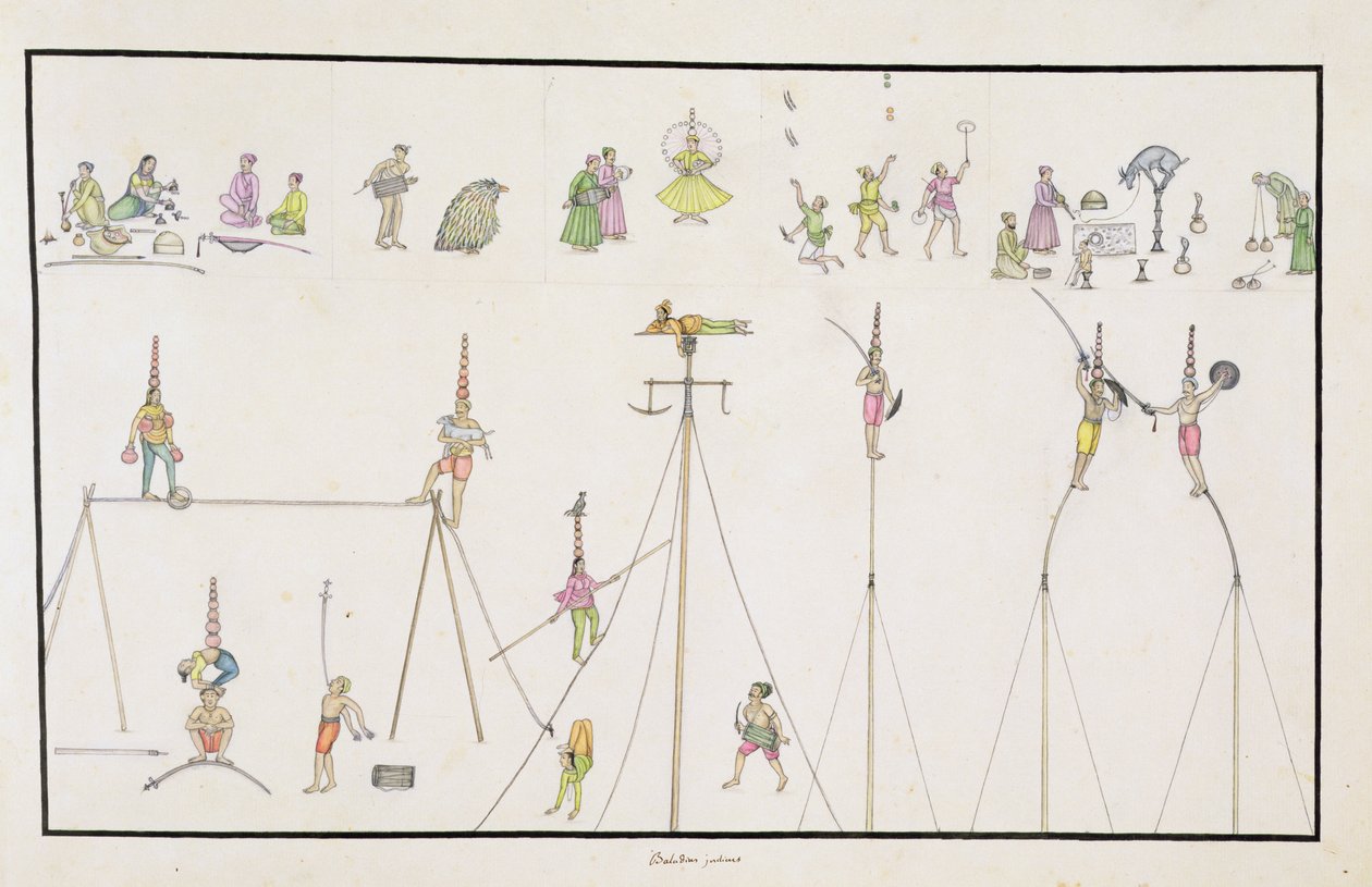 Acróbatas, Malabaristas, Imitadores, Entretenedores del Álbum Gentil, publicado en 1774 de French School