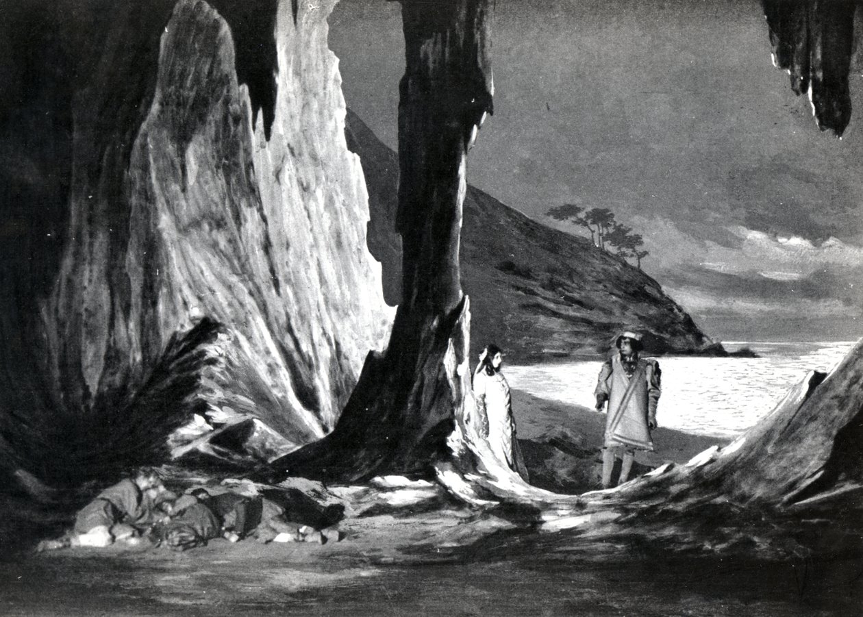 Acto II, Escena 3 de Pelleas et Melisande de Debussy, ilustración en la revista Theatre, junio de 1902 de French School