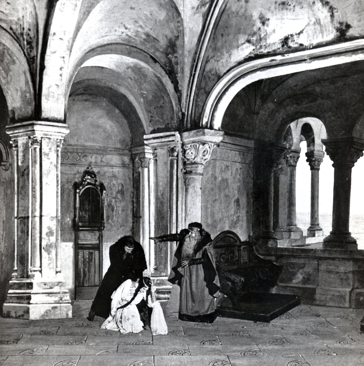 Acto IV, Escena 2 de Pelleas et Melisande de Debussy, ilustración en la revista Theatre, junio de 1902 de French School