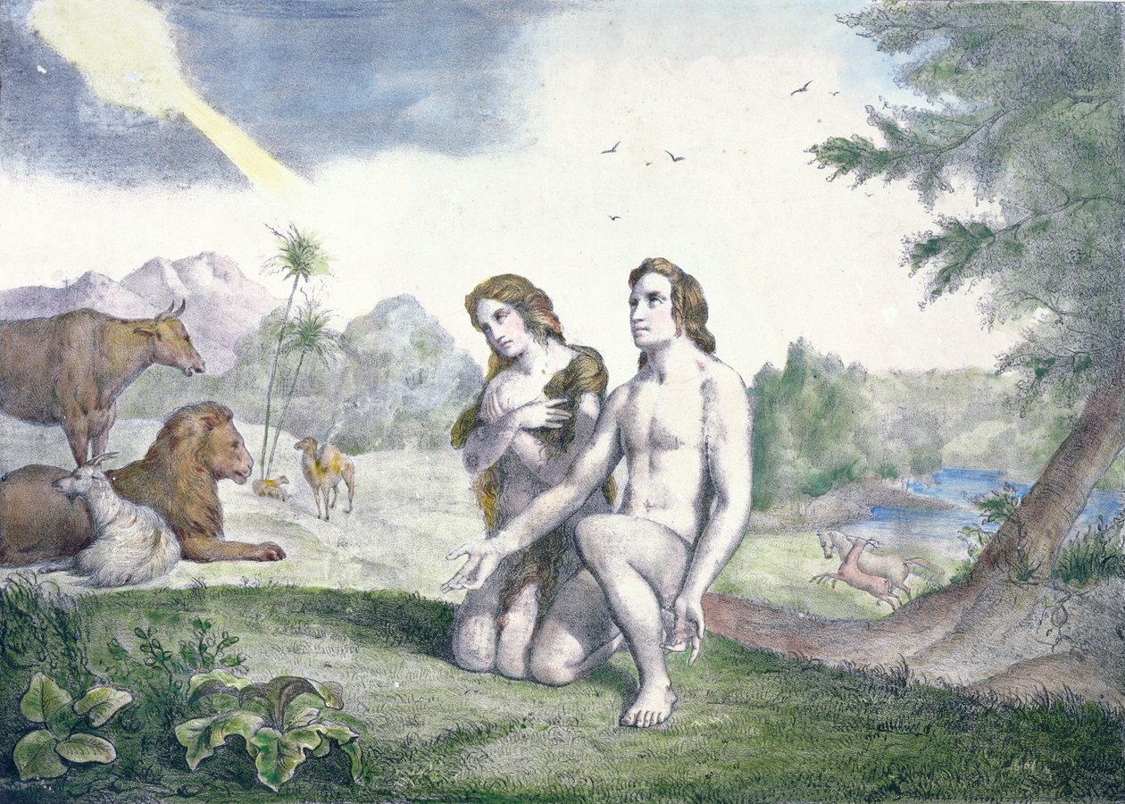 Adán y Eva en el Jardín del Edén, finales del siglo XIX de French School