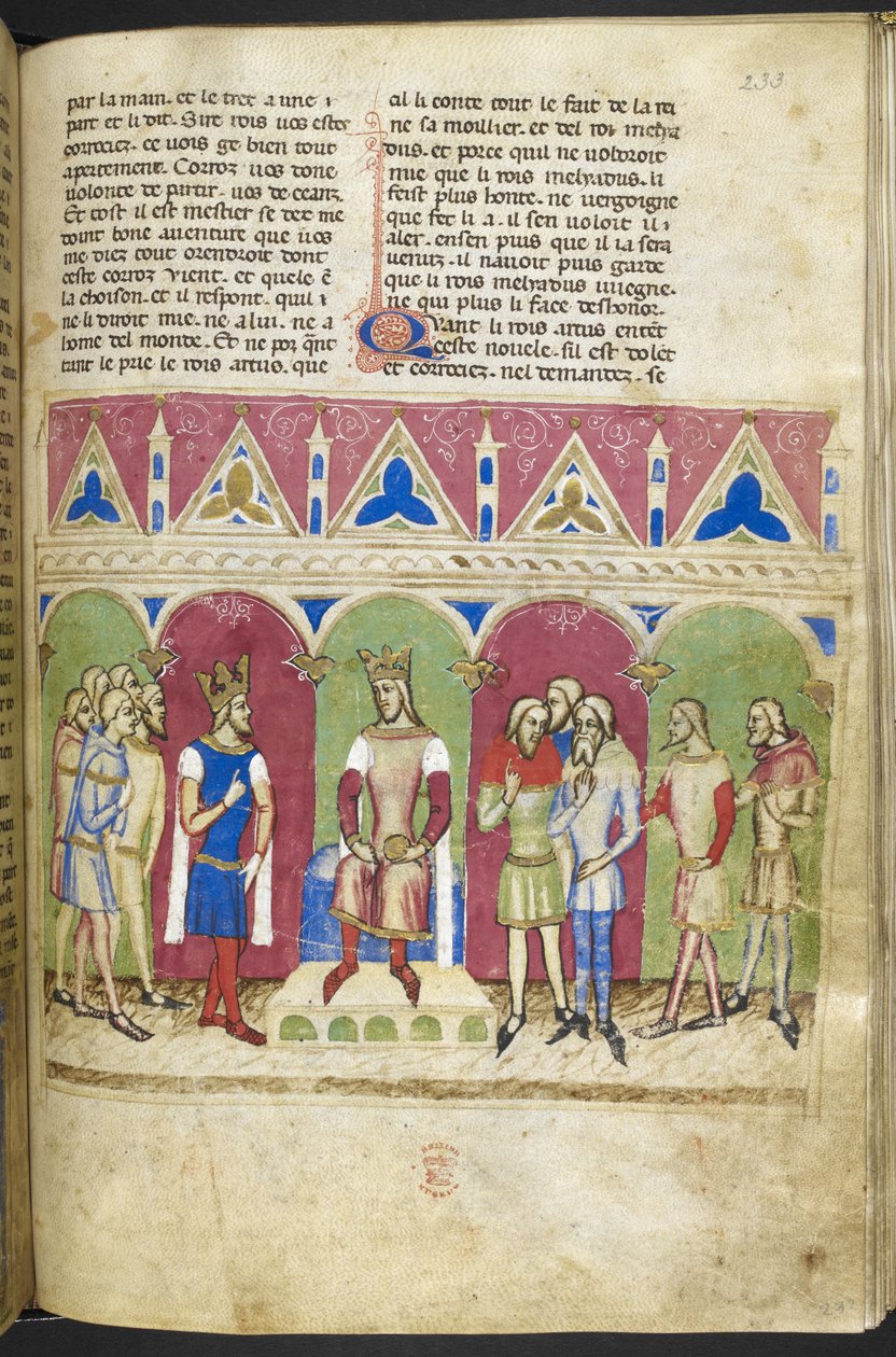 Agregar. MS 12228, f.223, Roman du Roy Meliadus de Leonnoys, c.1352 (pergamino) de French School