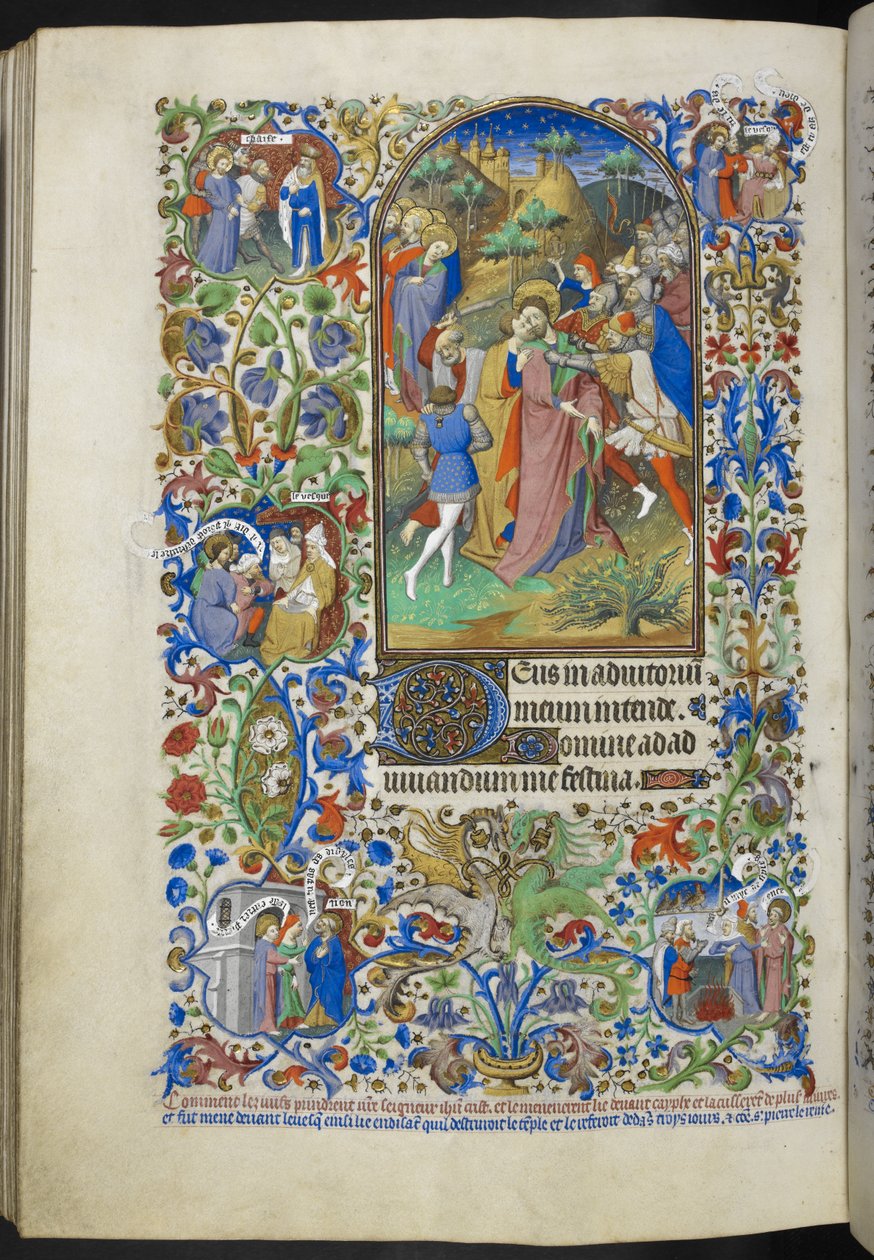 Añadir Ms 18850 f.221v, Horas de la Pasión [Laudes]. Traición a Cristo, del Libro de Horas (The Bedford Hours) c.1410-30 (tinta, color y oro sobre vitela) de French School