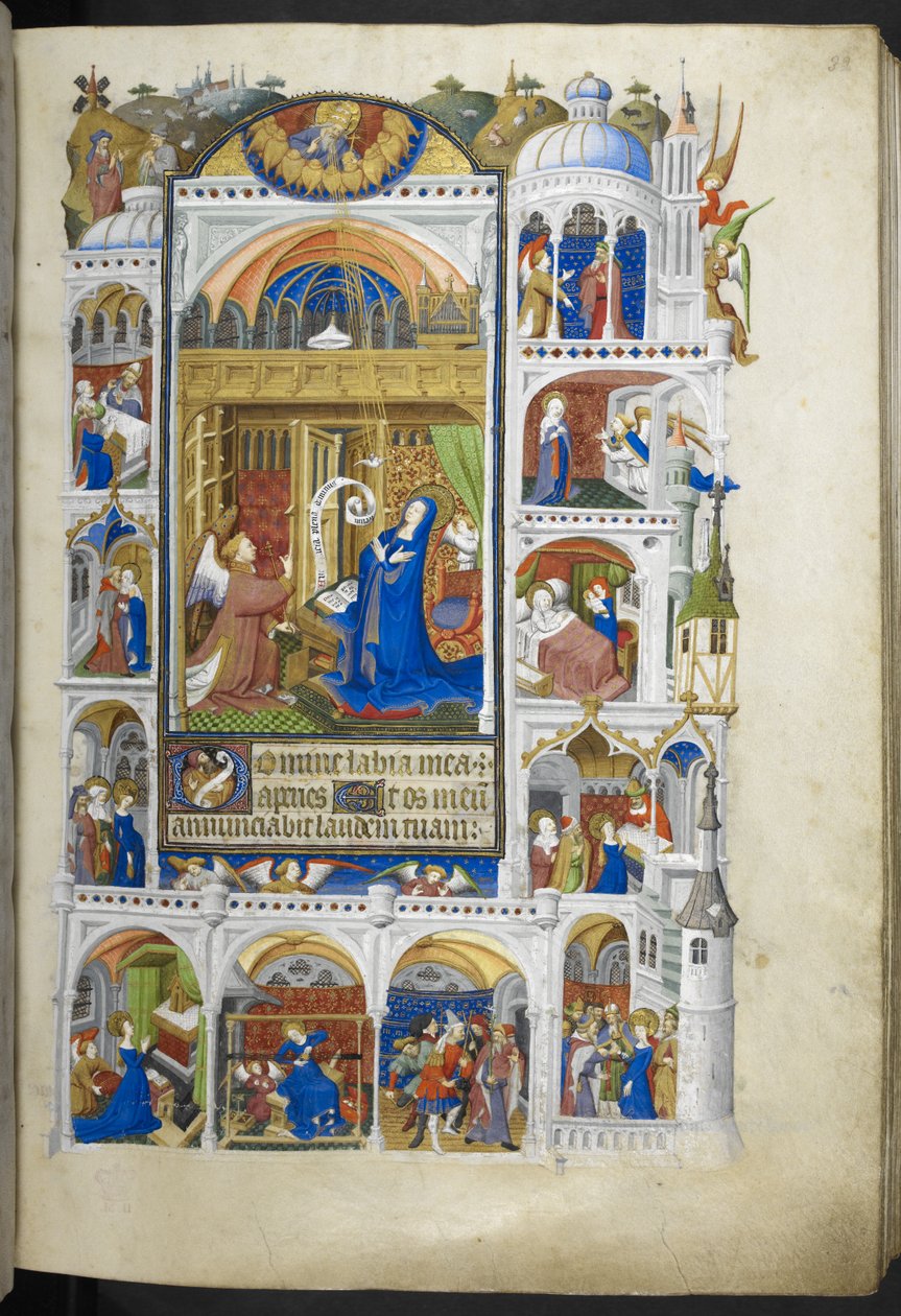 Añadir Ms 18850 f.32r, La Anunciación, del Libro de Horas (The Bedford Hours) c.1410-30 (tinta, color y oro sobre vitela) de French School