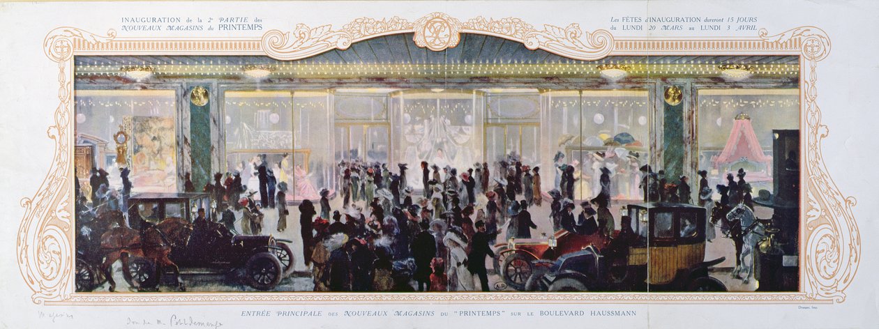 Anuncio para la inauguración de nuevos edificios en los grandes almacenes parisinos Printemps, 1910 de French School
