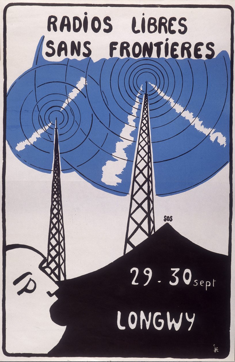 Publicidad para estaciones de radio libres sin fronteras en Longwy de French School