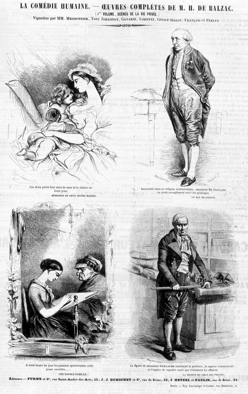 Página de publicidad para las obras de Balzac - en "Charivari", julio de 1842 de French School