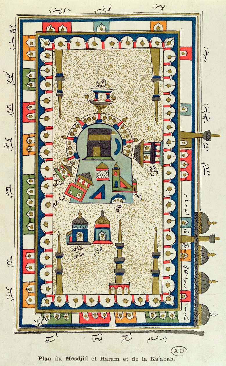 Plano aéreo de la Masjid-el-Haram y la Kaabah, La Meca de French School