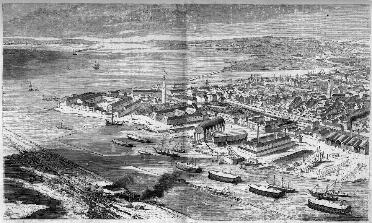 Vista aérea de la ciudad y puerto de Lorient, Morbihan (56) de French School