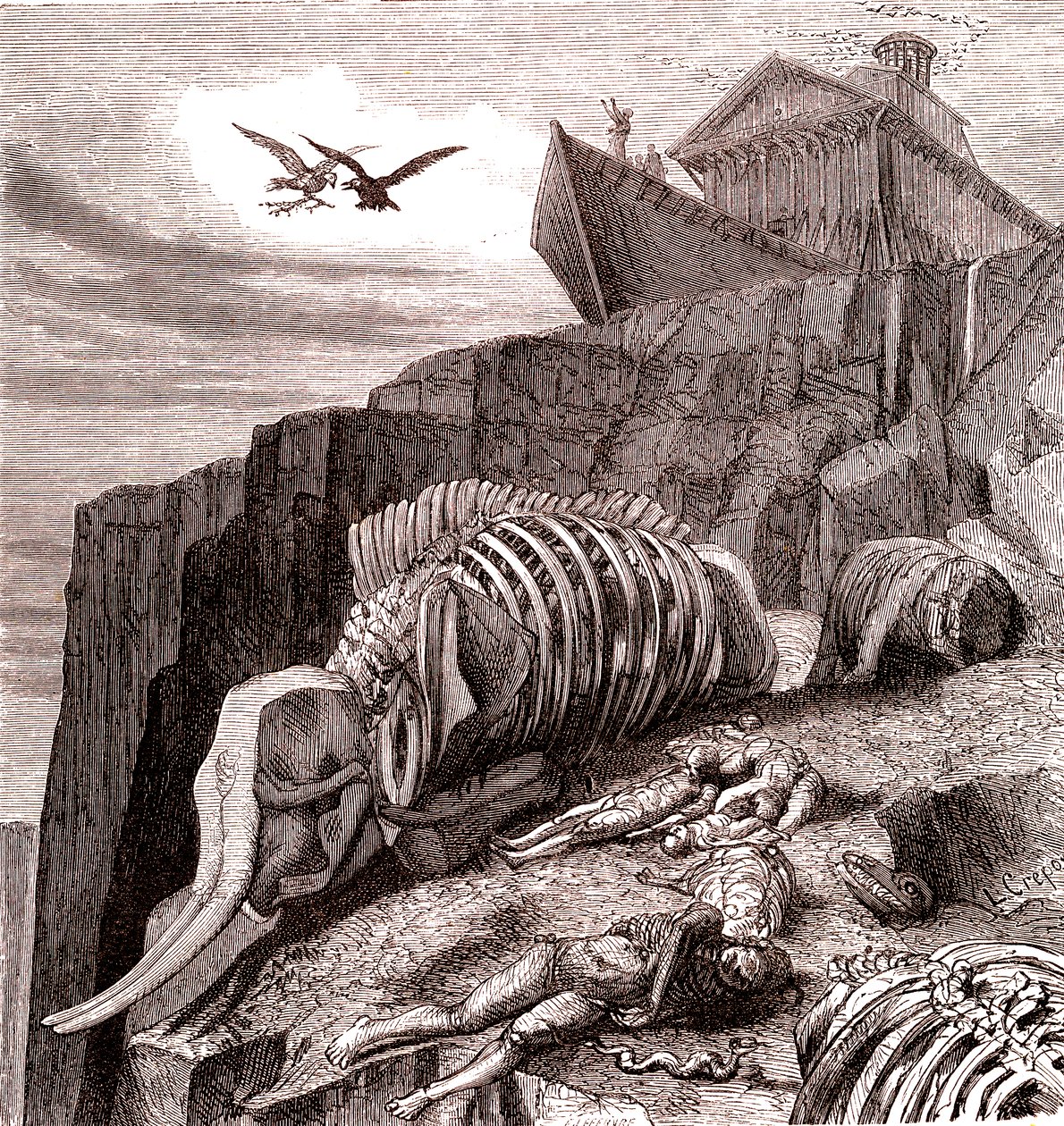 Después del diluvio ( Biblia ). 1866 (grabado) de French School