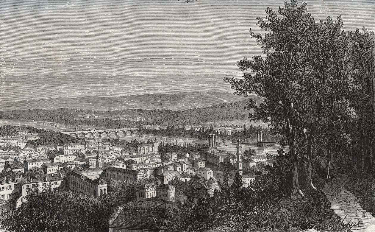 Agen - Lot-et-Garonne - grabado en “La France illustrée: geografía, historia, administración estadística” de V.A. Malt-Brown. 1884 de French School