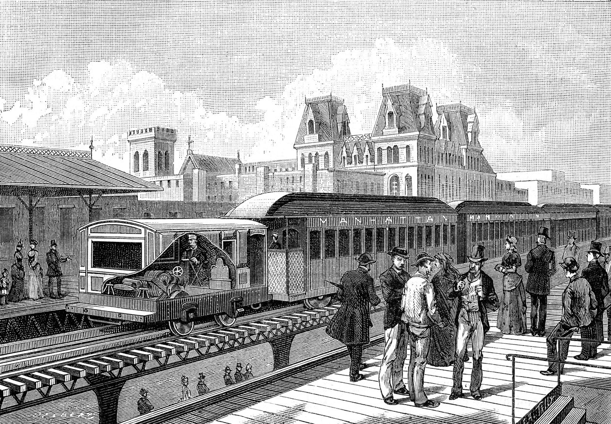 Metro aéreo (eléctrico) a Nueva York en 1885 de French School
