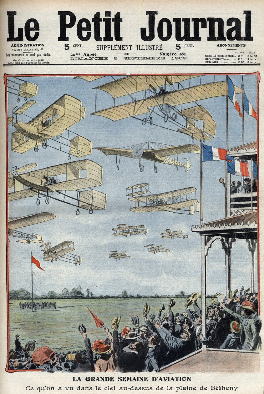 Exhibición aérea en Betheny, Francia, ilustración del periódico francés 