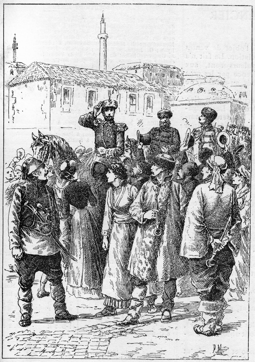 Alejandro de Battenberg - Alejandro I de Bulgaria o Alejandro de Battenberg (1857-1893) llega a Philippopoli para proclamar la unión de Rumania y Bulgaria, En "El Mundo Ilustre" de French School